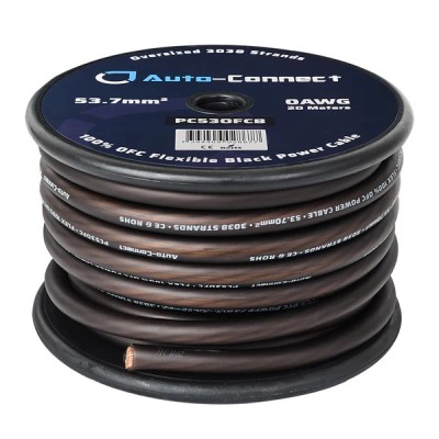 PC53OFCB Pure OFC 53.7mm², 20m Power Wire Auto Connect, black Sold by the meter