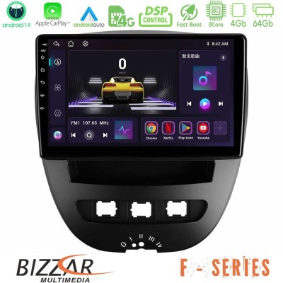 Bizzar F Series 8Core Android14 4+64GB Toyota Aygo/Citroen C1/Peugeot 107 Navigation Multimedia Tablet 10" Με Carplay & Android 