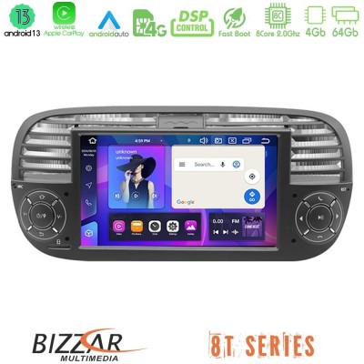 Bizzar Fiat 500 2008-2015 8core Android13 4+64GB Navigation Multimedia Deckless 7" με Carplay/AndroidAuto (OEM Style/Black Color