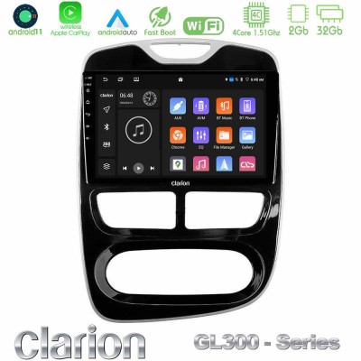 Clarion GL300 Series 4Core Android11 2+32GB Renault Clio 2012-2016 Navigation Multimedia Tablet 10" Με Carplay & Android Auto