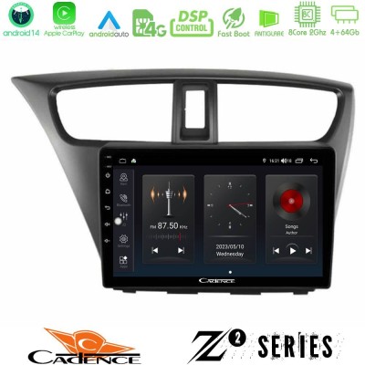 Cadence Z2 Series 8Core Android14 4+64GB Honda Civic Hatchback 2012-2015 Navigation Multimedia Tablet 9" Με Carplay & Android Au