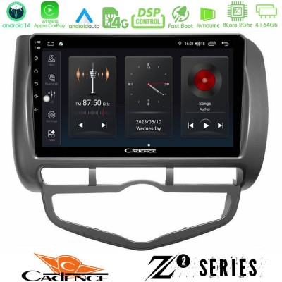 Cadence Z2 Series 8Core Android14 4+64GB Honda Jazz 2002-2008 (Auto A/C) Navigation Multimedia Tablet 9" Με Carplay & Android Au