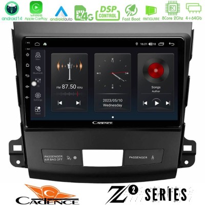 Cadence Z2 Series 8Core Android14 4+64GB Mitsubishi Outlander/Citroen C-Crosser/Peugeot 4007 Navigation Multimedia Tablet 9" Με 