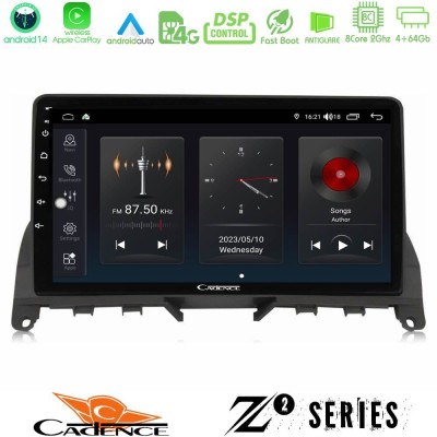 Cadence Z2 Series 8Core Android14 4+64GB Mercedes C Class W204 Navigation Multimedia Tablet 9" Με Carplay & Android Auto (Σκούρο