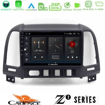 Cadence Z2 Series 8Core Android14 4+64GB Hyundai Santa Fe 2006-2013 Navigation Multimedia Tablet 9" Με Carplay & Android Auto