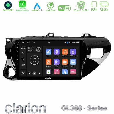 Clarion GL300 Series 4Core Android11 2+32GB Toyota Hilux 2017-2021 Navigation Multimedia Tablet 10" Με Carplay & Android Auto