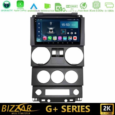 Bizzar G+ Series Jeep Wrangler 2Door 2008-2010 8core Android14 6+128GB Navigation Multimedia Tablet 9"