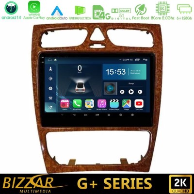 Bizzar G+ Series Mercedes C Class (W203) 8core Android14 6+128GB Navigation Multimedia 9" (Wooden Style)