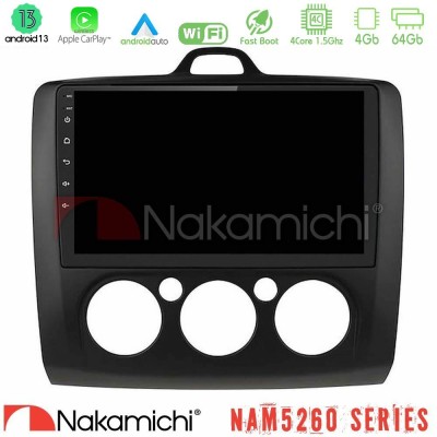 Nakamichi NAM5260 Series 4Core Android13 4+64GB Ford Focus Manual AC Navigation Multimedia Tablet 9" (Μαύρο Χρώμα) Με Carplay & 