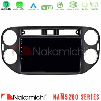 Nakamichi NAM5260 Series 4Core Android13 4+64GB VW Tiguan Navigation Multimedia Tablet 9" (23mm alarm button) Με Carplay & Andro