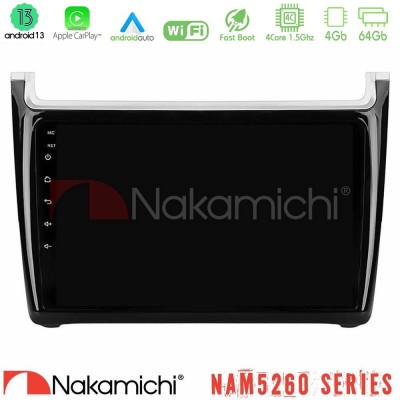 Nakamichi NAM5260 Series 4Core Android13 4+64GB Vw Polo 2014-2017 Navigation Multimedia Tablet 9" Με Carplay & Android Auto