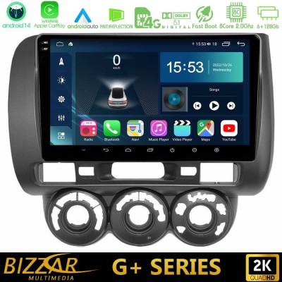 Bizzar G+ Series Honda Jazz 2002-2008 (Manual A/C) 8core Android14 6+128GB Navigation Multimedia Tablet 9"