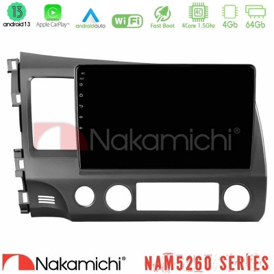 Nakamichi NAM5260 Series 4Core Android13 4+64GB Honda Civic 2006-2011 Navigation Multimedia Tablet 10" Με Carplay & Android Auto