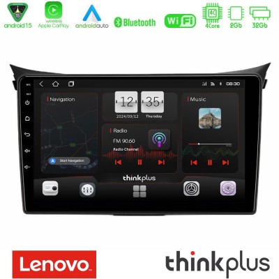 Lenovo Thinkplus Series 4Core Android15 2+32GB Hyundai i30 2012-2017 Navigation Multimedia Tablet 9" Με Carplay & Android Auto
