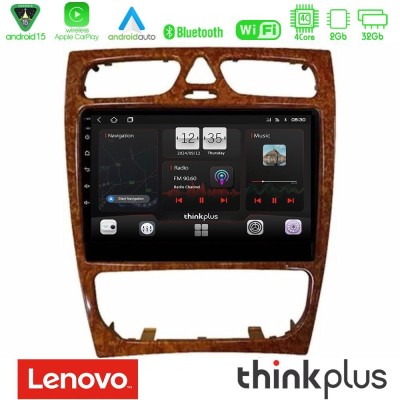 Lenovo Thinkplus Series 4Core Android15 2+32GB Mercedes C Class (W203) Navigation Multimedia Tablet 9" (Wooden Style) Με Carplay