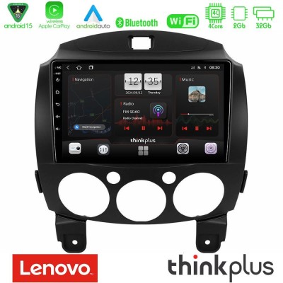 Lenovo Thinkplus Series 4Core Android15 2+32GB Mazda 2 2008-2014 Navigation Multimedia Tablet 9" Με Carplay & Android Auto