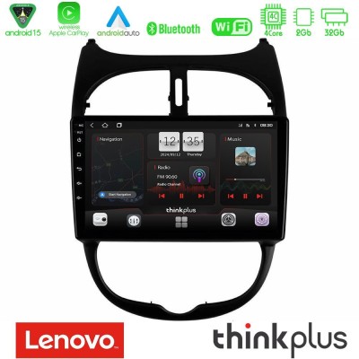 Lenovo Thinkplus Series 4Core Android15 2+32GB Peugeot 206 Navigation Multimedia Tablet 9" Με Carplay & Android Auto