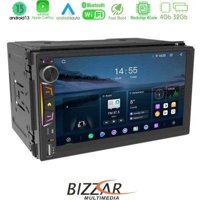 Bizzar 2DIN Deck 4core Android13 4+32GB Navigation Multimedia Deckless 7" με Carplay/AndroidAuto