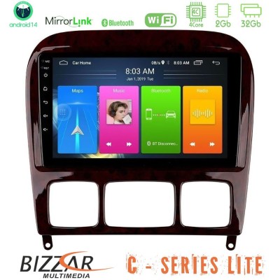 Bizzar C Series Lite 4Core Android14 2+32GB Mercedes S Class 1999-2004 (W220) Navigation Multimedia Tablet 9"