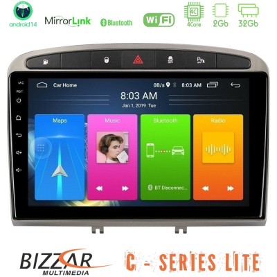 Bizzar C Series Lite 4Core Android14 2+32GB Peugeot 308/RCZ Navigation Multimedia Tablet 9" (Ασημί Χρώμα)