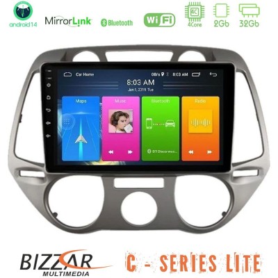 Bizzar C Series Lite 4Core Android14 2+32GB Hyundai i20 2009-2012 Manual A/C Navigation Multimedia Tablet 9"