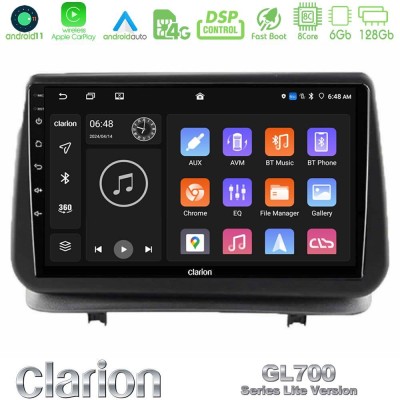 Clarion GL700 Lite Series 8Core Android11 6+128GB Renault Clio 2005-2012 Navigation Multimedia Tablet 9" Με Carplay & Android Au