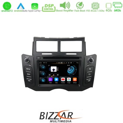 Bizzar OEM Toyota Yaris 2006-2011 8core Android12 4+64GB Navigation Multimedia (Μαύρο χρώμα)