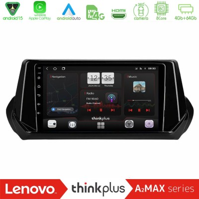 Lenovo Thinkplus A2MAX Series 8Core Android15 4+64GB Peugeot 208 2019-2023 Navigation Multimedia Tablet 9"