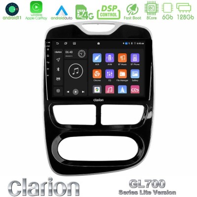 Clarion GL700 Lite Series 8Core Android11 6+128GB Renault Clio 2012-2016 Navigation Multimedia Tablet 9" Με Carplay & Android Au