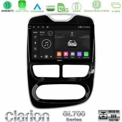 Clarion GL700 Series 8Core Android13 4+64GB Renault Clio 2012-2016 Navigation Multimedia Tablet 9" Με Carplay & Android Auto