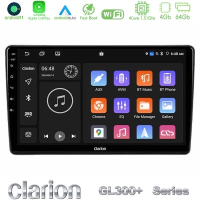 Clarion GL300+ Series 4Core Android11 4+64GB Peugeot Partner / Citroën Berlingo 2008-2018 Navigation Multimedia Tablet 9"