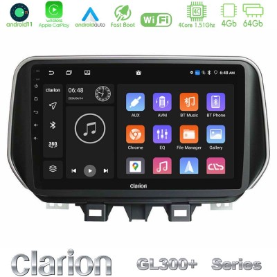 Clarion GL300+ Series 4Core Android11 4+64GB Hyundai Tucson 2019- Navigation Multimedia Tablet 9"