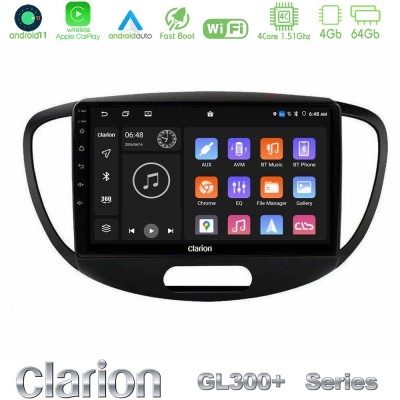 Clarion GL300+ Series 4Core Android11 4+64GB Hyundai i10 2008-2014 Navigation Multimedia Tablet 9"