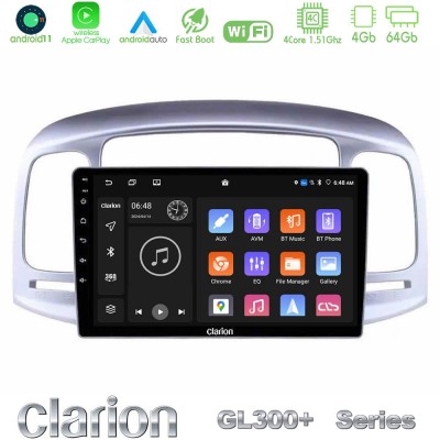 Clarion GL300+ Series 4Core Android11 4+64GB Hyundai Accent 2006-2011 Navigation Multimedia Tablet 9"