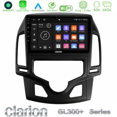Clarion GL300+ Series 4Core Android11 4+64GB Hyundai i30 2007-2012 Auto A/C Navigation Multimedia Tablet 9"