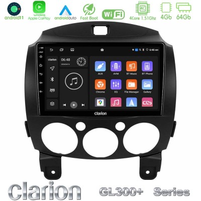 Clarion GL300+ Series 4Core Android11 4+64GB Mazda 2 2008-2014 Navigation Multimedia Tablet 9"