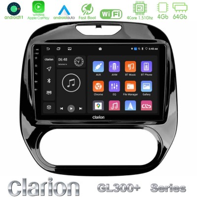 Clarion GL300+ Series 4Core Android11 4+64GB Renault Captur 2013-2019 (Manual AC) Navigation Multimedia Tablet 9"