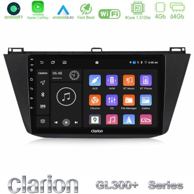 Clarion GL300+ Series 4Core Android11 4+64GB Vw Tiguan 2016-2022 Navigation Multimedia Tablet 10"