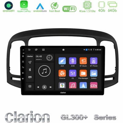 Clarion GL300+ Series 4Core Android11 4+64GB Hyundai Accent 2006-2011 Navigation Multimedia Tablet 9"