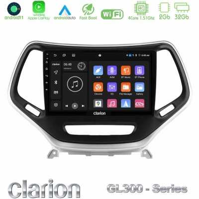 Clarion GL300 Series 4Core Android11 2+32GB Jeep Cherokee 2014-2019 Navigation Multimedia Tablet 9" (Ασημί Χρώμα) Με Carplay & A