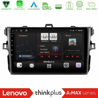Lenovo Thinkplus A2MAX Series 8Core Android15 4+64GB Toyota Corolla 2007-2012 Navigation Multimedia Tablet 9"