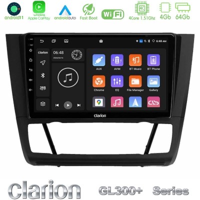 Clarion GL300+ Series 4Core Android11 4+64GB BMW 1Series E81/E82/E87/E88 (AUTO A/C) Navigation Multimedia Tablet 9"