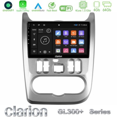 Clarion GL300+ Series 4Core Android11 4+64GB Dacia Duster/Sandero/Logan Navigation Multimedia Tablet 9"