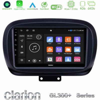 Clarion GL300+ Series 4Core Android11 4+64GB Fiat 500X Navigation Multimedia Tablet 9"