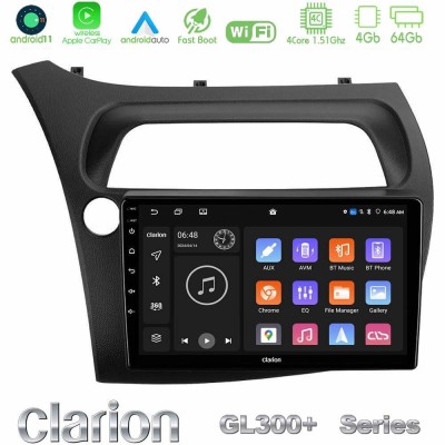 Clarion GL300+ Series 4Core Android11 4+64GB Honda Civic Hatchback 2006-2011 Navigation Multimedia Tablet 9"