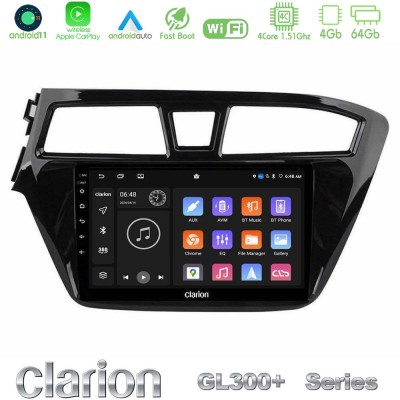 Clarion GL300+ Series 4Core Android11 4+64GB Hyundai i20 2014-2018 Navigation Multimedia Tablet 9"