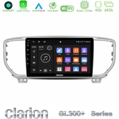 Clarion GL300+ Series 4Core Android11 4+64GB Kia Sportage 2018-2021 Navigation Multimedia Tablet 9"