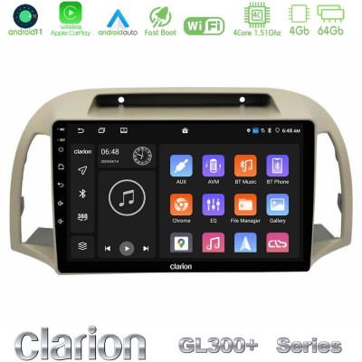 Clarion GL300+ Series 4Core Android11 4+64GB Nissan Micra K12 2002-2010 Navigation Multimedia Tablet 9"