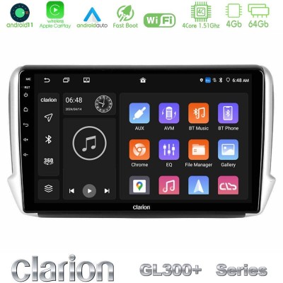 Clarion GL300+ Series 4Core Android11 4+64GB Peugeot 208/2008 Navigation Multimedia Tablet 10"