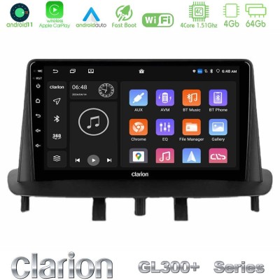 Clarion GL300+ Series 4Core Android11 4+64GB Renault Megane 3 2009-2013 Navigation Multimedia Tablet 9"